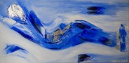 Huile sur toile rectangulaire art abstrait bleu