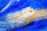Peinture sur toile art abstrait bleu en relief avec objets de la mer