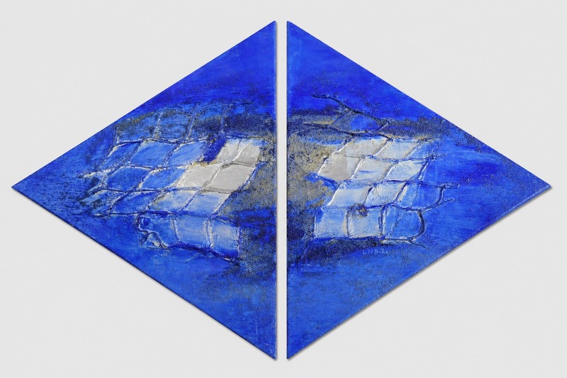 Diptyque abstrait bleu - Rencontre marine entre deux rives