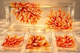 Collection de plats en verre fusionné - Motifs corail orange