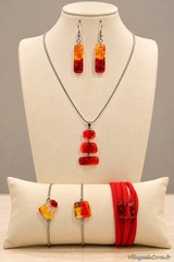 Parure en verre rouge - Collier et boucles d'oreilles Atraverre