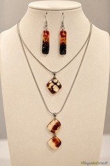 Parure en verre ambré - Collier et boucles d'oreilles Atraverre