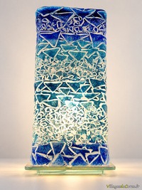 Lampe décorative en verre fusionné - Composition en mosaïque bleue