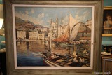 Huile sur toile de Tony Cardella, vieux port de Bastia vers 1940, dimensions de la toile 91x73 cm