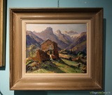 Tableau ancien - Paysage de montagne par Pierre Bach