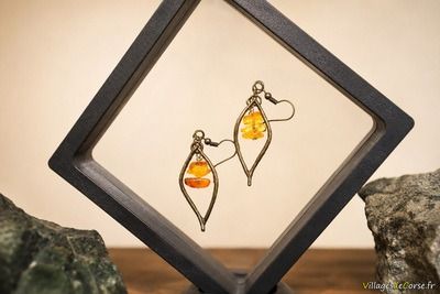 Boucles oreilles pierre ambre artisanales corse