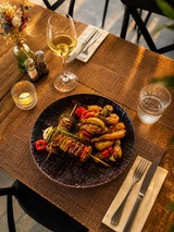 Grilled skewer and vegetables - Au Bon Clocher Restaurant in Canari, Cap Corse