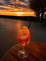 Capo Spritz cocktail at sunset - Au Bon Clocher Restaurant in Canari, Cap Corse
