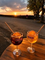 Mattei Spritz cocktails at sunset - Au Bon Clocher Restaurant in Canari, Cap Corse