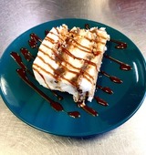Homemade ice log: vanilla, chestnut cream, canistrelli, and salted butter caramel - Restaurant I Fratelli in Rapale.