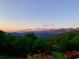 View from the restaurant terrace with sea and mountains - I Fratelli in Rapale, Corsica.