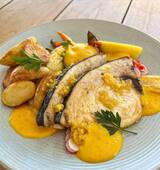 Filetto di pesce spada alla griglia con espuma di carote - Ristorante U Palmentu - Centuri, Corsica