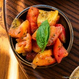 Organic tomato salad with pesto - A Casarella tapas in Pigna